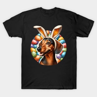 Dachshund Celebrates Easter with Bunny Ear Headband T-Shirt